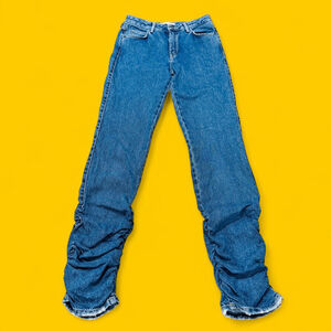 Zara Blue Straight Leg Ruffled Jeans 00